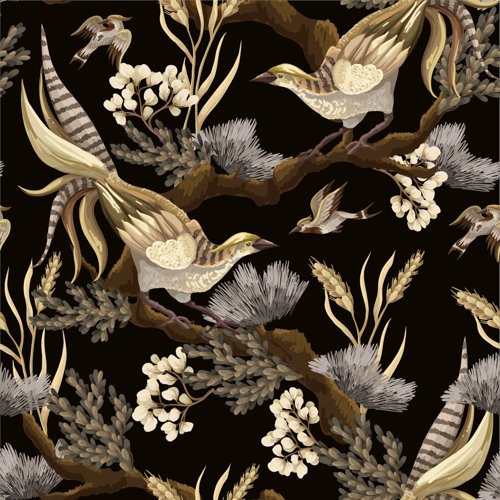 Red Barrel Studio® Exotic Birds On Dark Background Wallpaper Floral